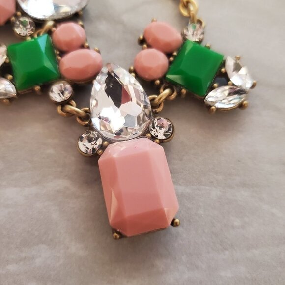 🎀 J.Crew Pastel Kelly Green Rhinestones Crystal Clusters Enamel Statement 🎀 - Picture 3 of 12
